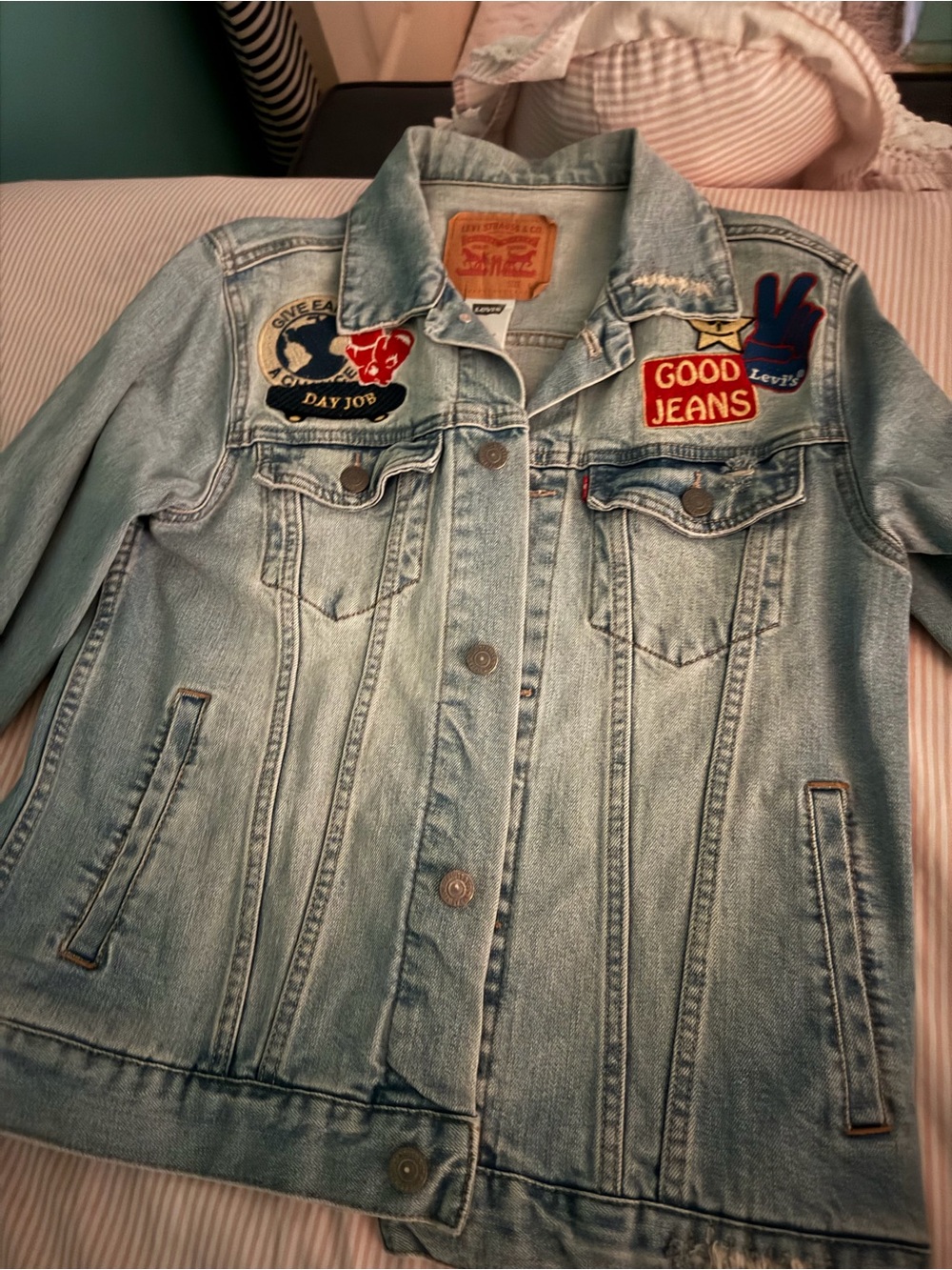 Levi's Light Blue Denim Jacket with Tan Leather Patch